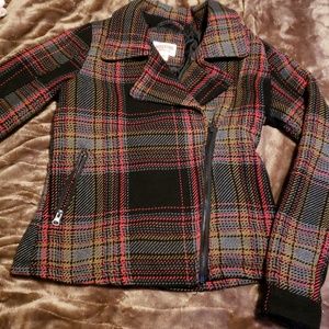 MOSSIMO Womens Plaid Wool Blend Moto Jacket Coat
